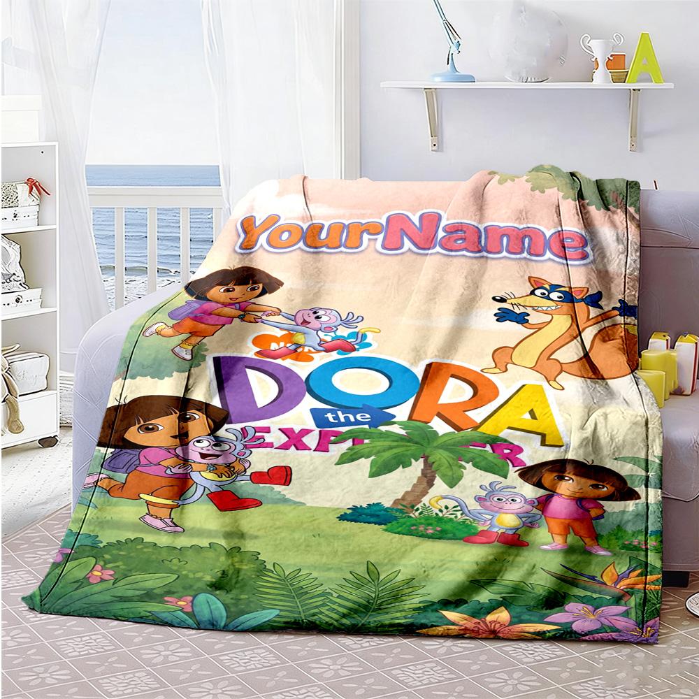 Dora Explorer Customize Your Name Blanket Multi-purpose Personalized Blanket Comfortable Perfect for Nap Picnics Couch Bed Four Seasons Universal