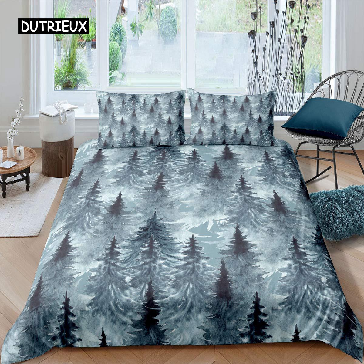 

Smoky Mountain Quilt Cover Package Pine Trees Comforter Cover Boys Landscape Quilt Cover Natural Scenery Art Long-lasting Polyester Bed Cover Package EU single(135x200cm)