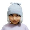 Happy Knit Hat with Pearl Ribbon and Fur Sizes Elementary School Age Beans! Kids' Earflaps, Gray/Lavender, 52-56cm, (Gray)