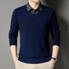Long-sleeved Sweater Men's Autumn and Winter New Splicing Fake Two-piece Striped Lapel Knitting Casual
