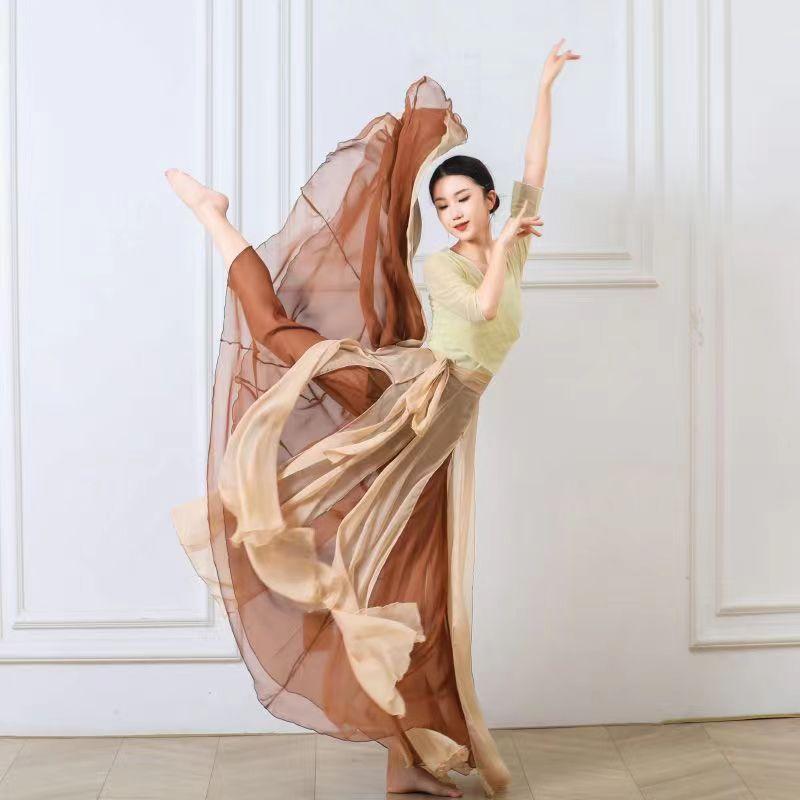 Классическая юбка для танцев 720 градусов, струящаяся юбка, шнуровка, двойной слой, шифон, юбка-солнце, этнический стиль, сценические юбки One size