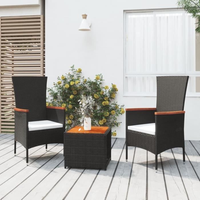 VidaXL Ensemble de salon de jardin 3 pcs noir poly rotin et acacia 3157648