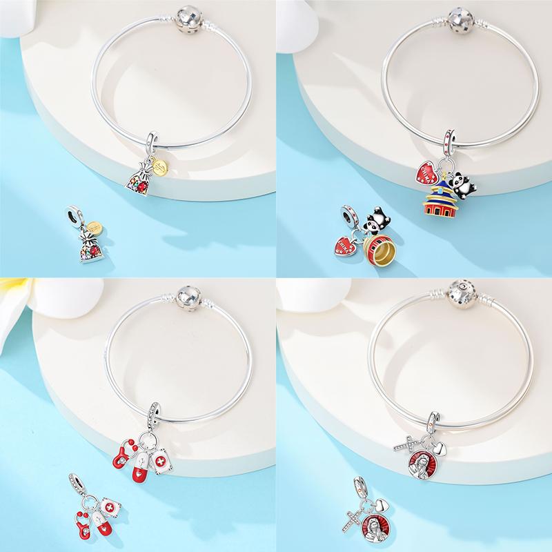 100% Copper Strawberry Lipstick Ladybird China Red Charms Beads Fitoriginal Bracelets For Women Diy Jewellery