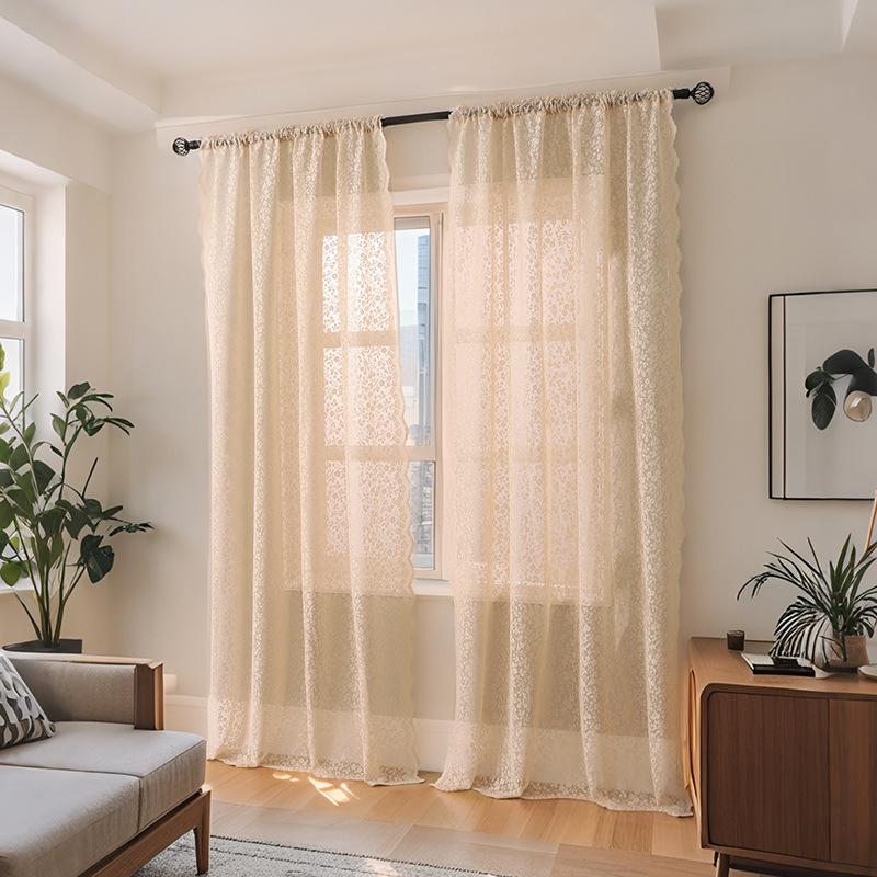 French Cream Beige Window Screen Translucent Opaque Finished Screen Curtain Small Fresh Balcony Living Room Bedroom Curtain