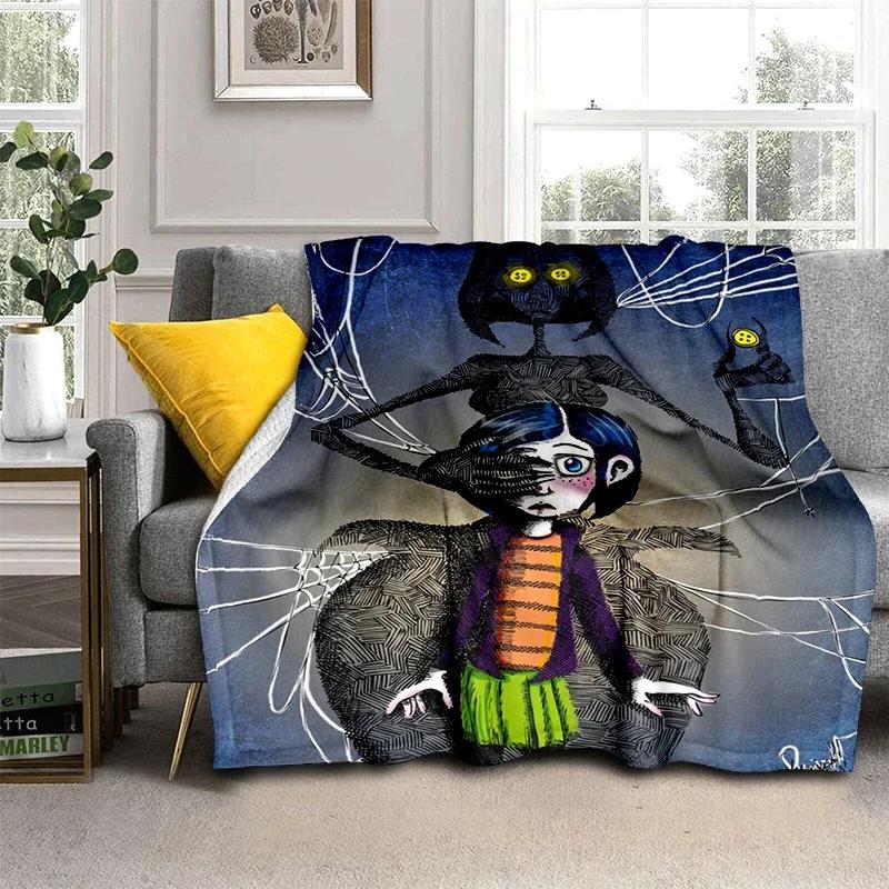Coraline Animated Movie Throws Blanket Picnic Super Soft kawaii Blanket for Travel Bedding Couch Sofa Bed Blanket Birthday Gift