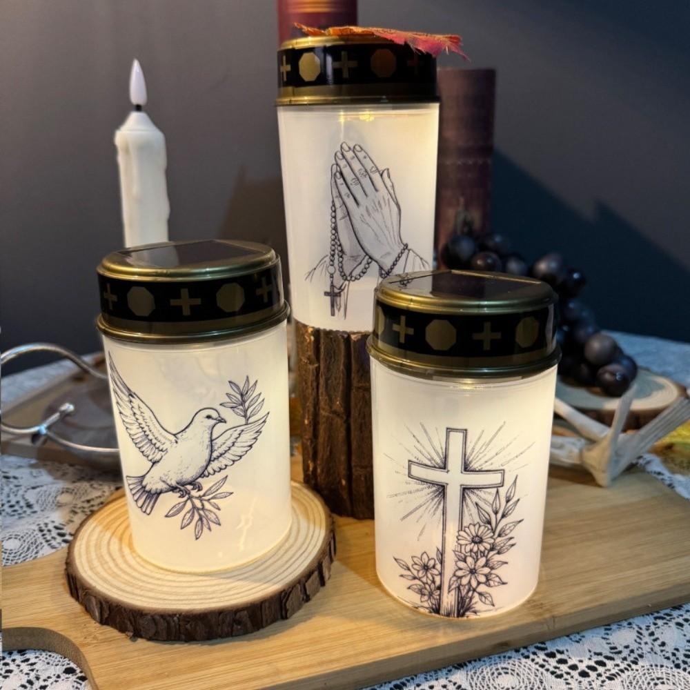 Solar Sensor Flameless Ceremony Grave Lantern Waterproof Candle Memorial Light Memorial Gift