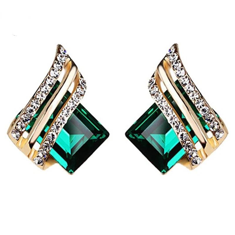 

Zircon Crystal Rhombus Wings Earrings for Women Birthday Gifts Jewelry зелений