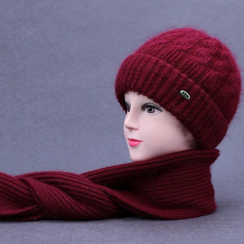 Autumn and winter elderly hat scarf women winter plush warm wool hat fashion knitted hat