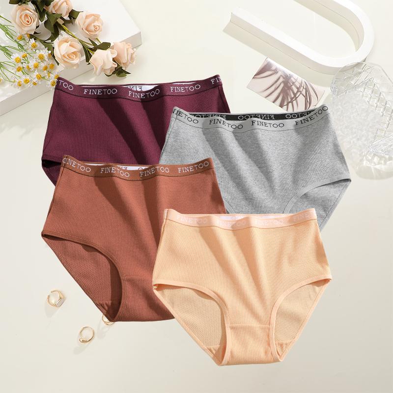 4Pcs/Set Cotton Women Panties Lady Plus Size Underwear High Waist Briefs Breathable Solid Color Female Lingerie Shorts FINETOO