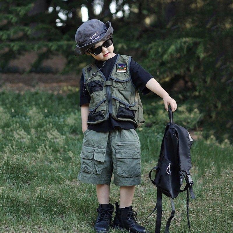 Gilet style Montagne pour Enfants - Vêtements de Travail d'Extérieur Garçons & Filles, Vert Militaire, Printemps/Automne 2025