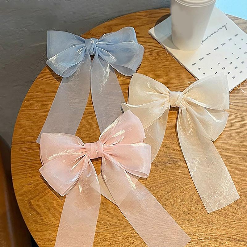 Black White Yarn Bow Hair Clip For Women Girls Spring Clip Back Head Hairpin Hair Accessories