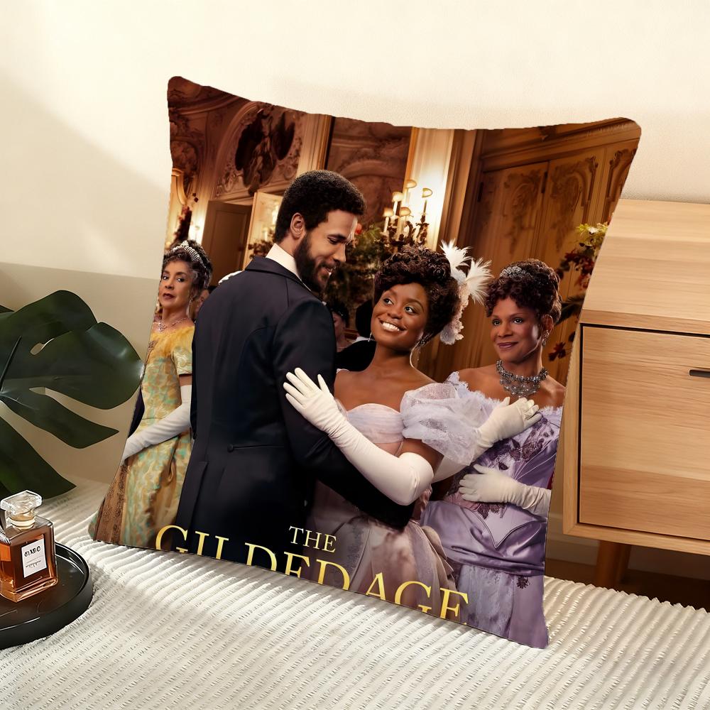 Cushion Cover Silky Short Plush Home Sofa Cushion Cover - Invisible Zipper Home Decoration The Gilded Age TV Series