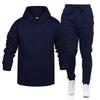 Men's Winter Solid Color Long-Sleeved Hooded Drawstring Sweatshirt And Sweatpants Suit