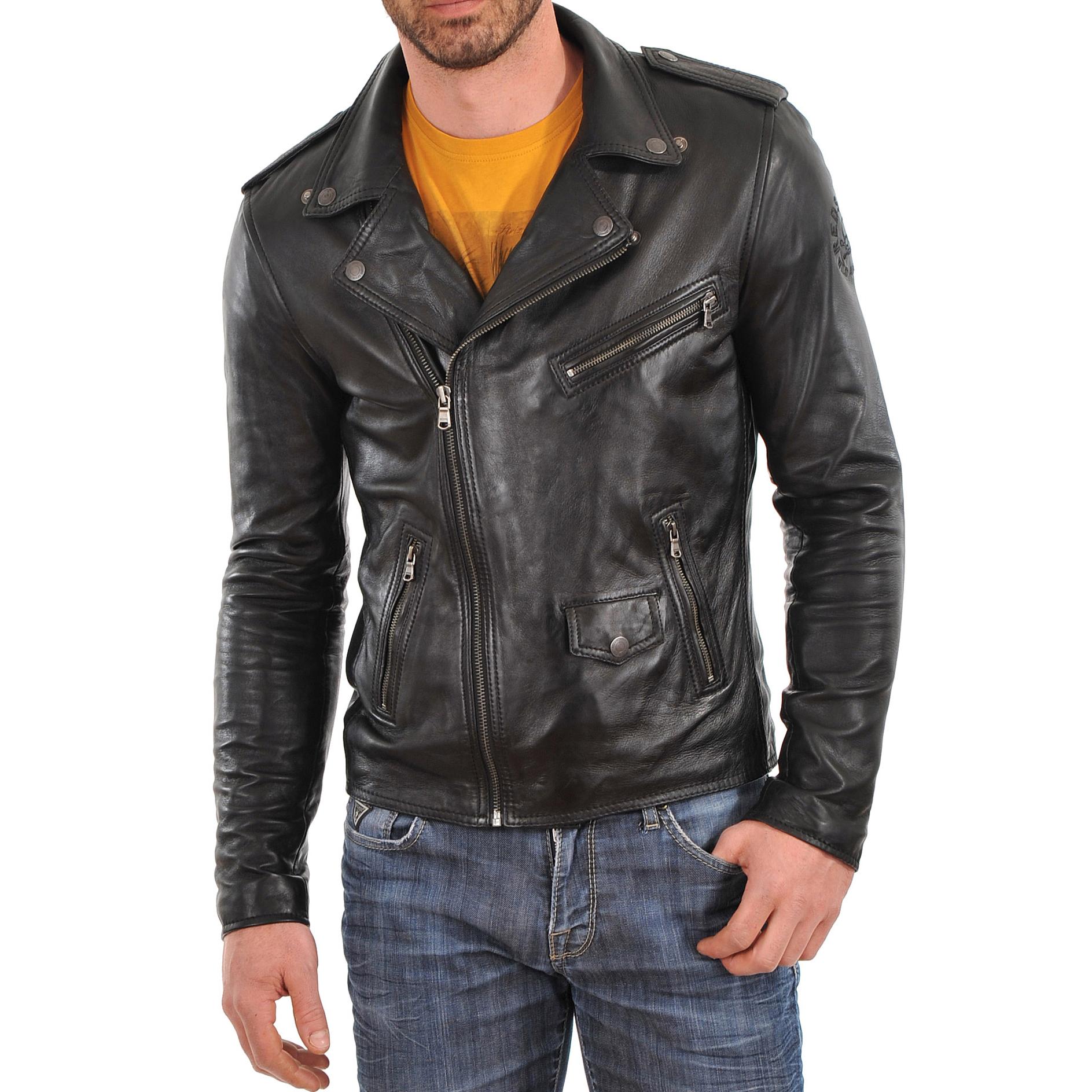 

SkinOutfit Men s Genuine Lambskin Black Leather Jacket Stylish Motorcycle Bomber Biker Outerwear MJ 35 XXXL чорний