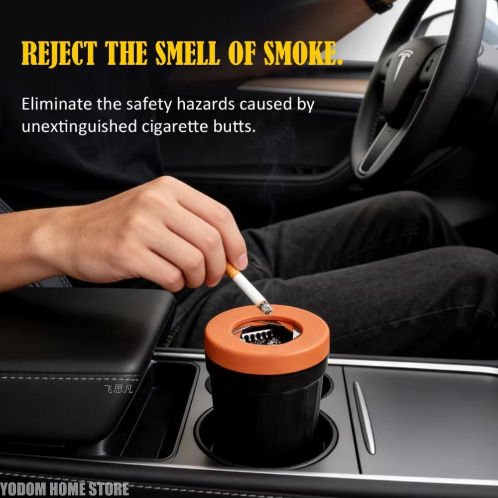 Rotating Lid Car Ashtray Plastic Metal Integrated Mini Smoke Holder Windproof Odor Isolation for Vehicle Desktop Home Gift