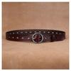 Womens Black Genuine Leather Belt With Hollow Detail Slim Waist Design No-Punch Hole Adjustable Length Jeans Dresses