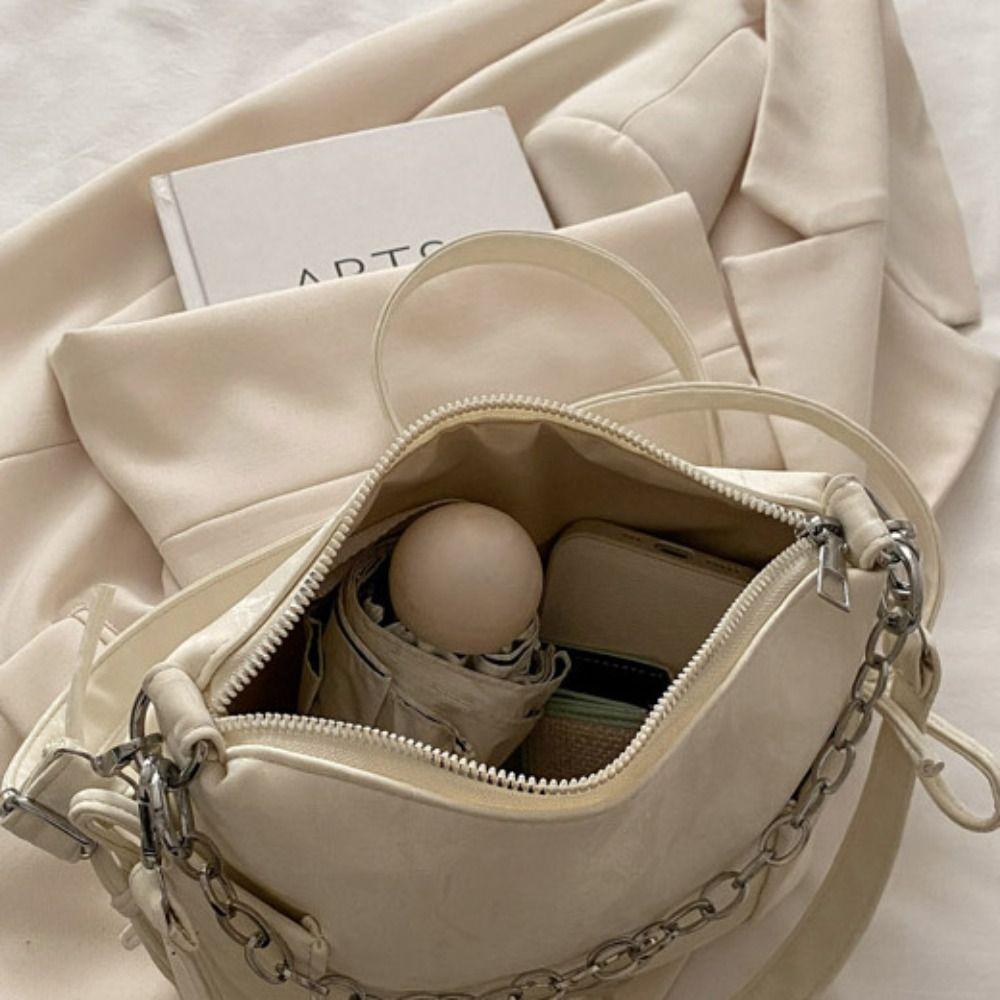 Pearls Chain Drawstring Shoulder Bag Butterfly Decor Girls Crossbody Bag Women