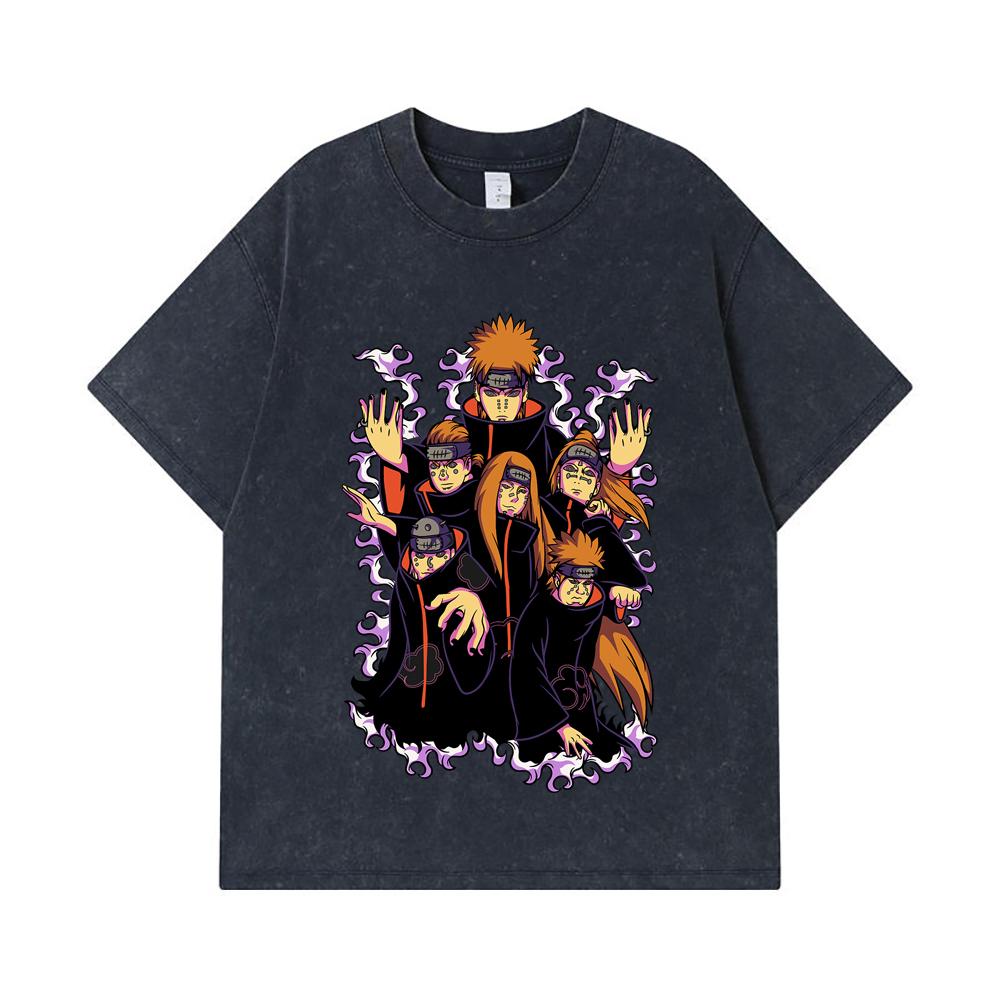 275 GSM Washed T-shirts 100% Cotton Naruto V15 Pain Print Unisex Heavy Cotton T Shirt