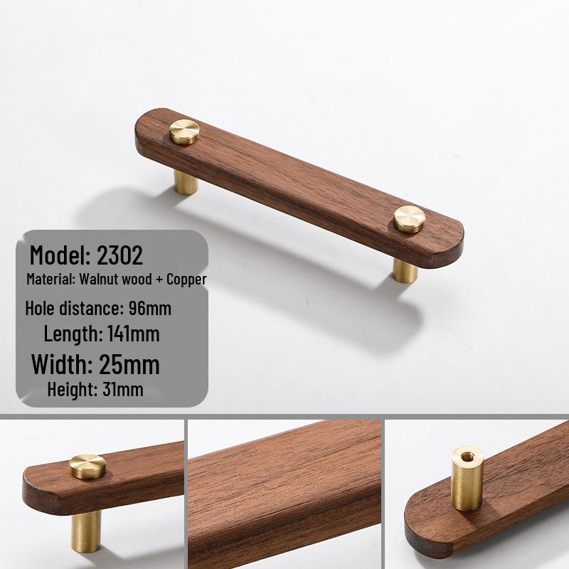 Japanese Minimalist Walnut Handle Solid Wood Cabinet and Wardrobe Drawer Handle