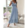 Women's Summer V-Neck Ruffle Short Sleeve Maxi Dress Shirred Elastic Waist Flowy Casual Beach Vacation Sundress