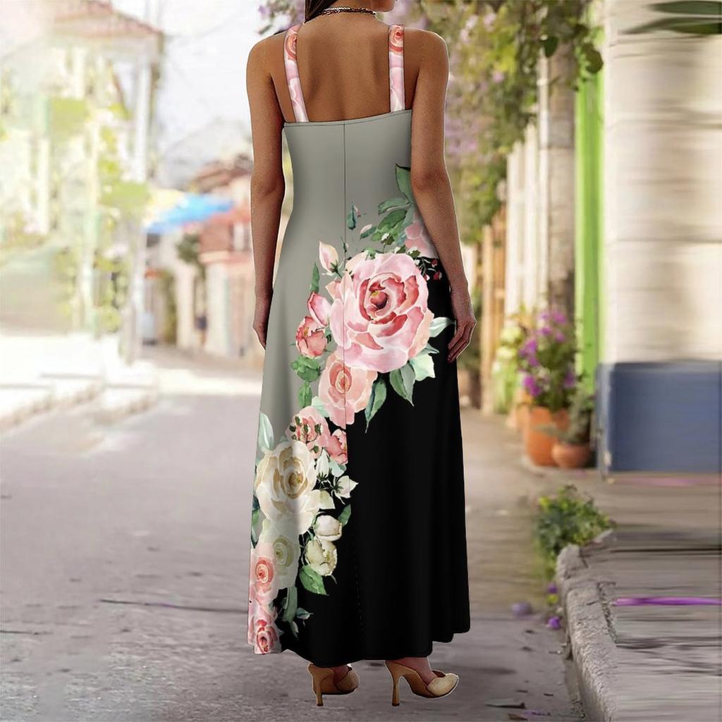 Women's Slip Dress Maxi Long Dress Flowers Print Stitching Print Dress Spring & Summer Leisure Vacation