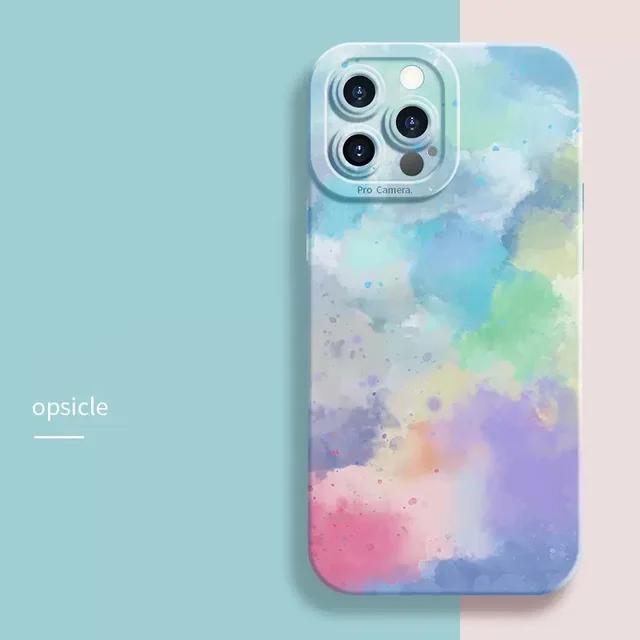 Watercolor Oil Painting Phone Case For iPhone 14 13 12 15 16 17 Air Pro Max 16E 11 7 8 Plus X XS XR SE Soft Matte Silicone Cover