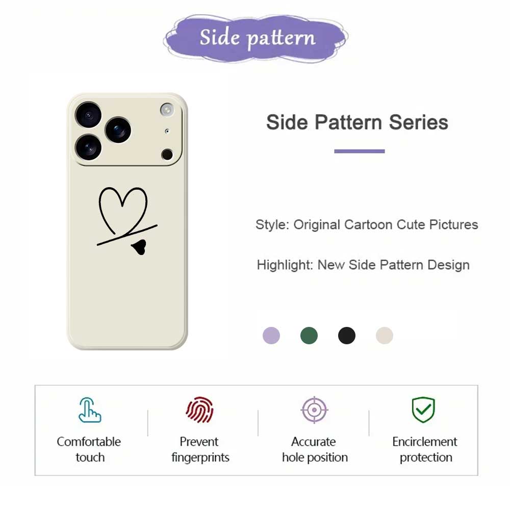 For iPhone 17 Pro Case Black Love Pattern Printing Straight Edge TPU Phone Back Cover