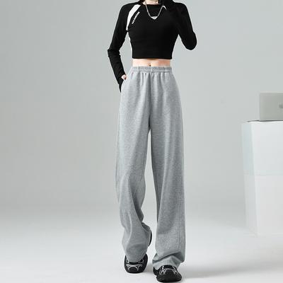 Grey Sweatpants Female Spring New Straight Pants High Waist Loose Casual Pants Short Mop Wide-leg Pants.
