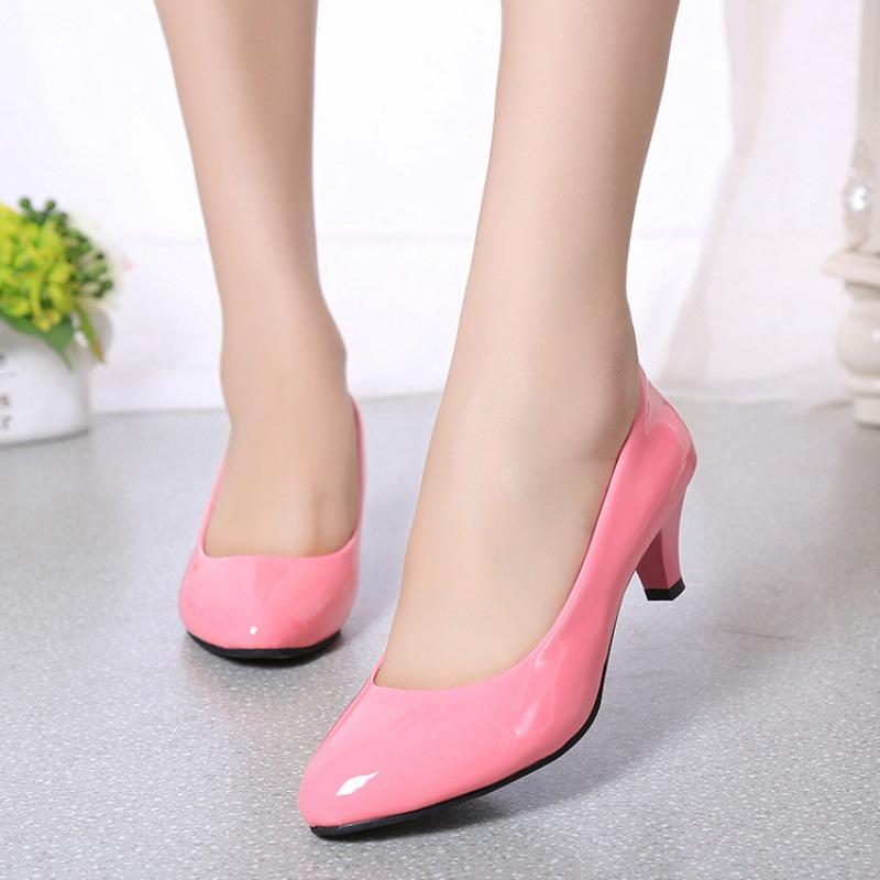 New Black Round Head High Heels Slim Heel Shallow Mouth Single Shoes Women's Professional Large Size Work Leather Shoes Tide