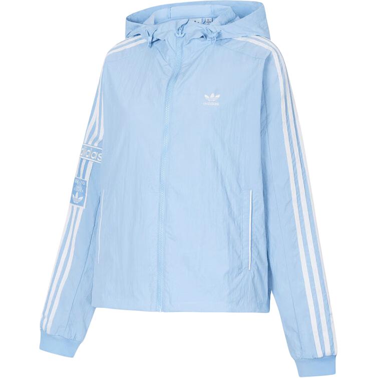 Adidas Originals Adibreak Hooded Windbreaker Jacket, Women s Snap Button Closure Powder Blue Outerwear JI7481 M