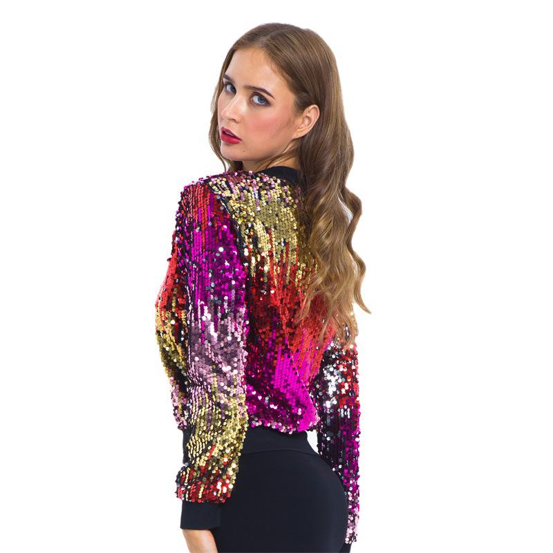 Autumn Sequins Gradient Colourful Women's Sweatshirt Jacket