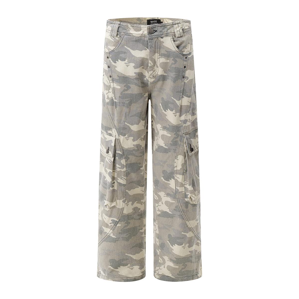Men s American retro outdoor camouflage tooling jeans men s straight trousers S
