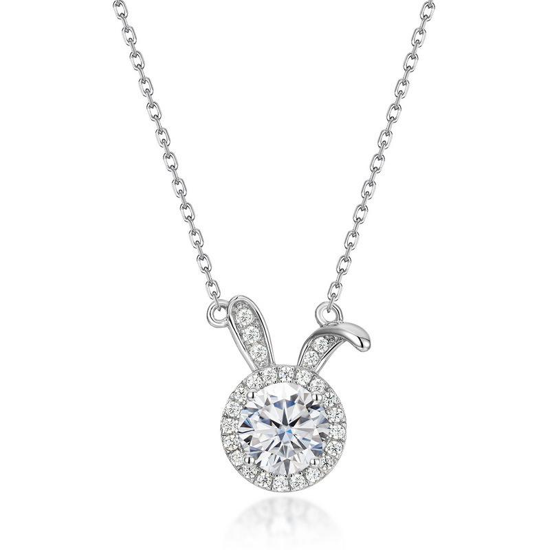 6.5mm Summer 925 Sterling Silver Moissanite Necklace For Women Cute Rabbit Pendant D VVS1 Fine Jewelry