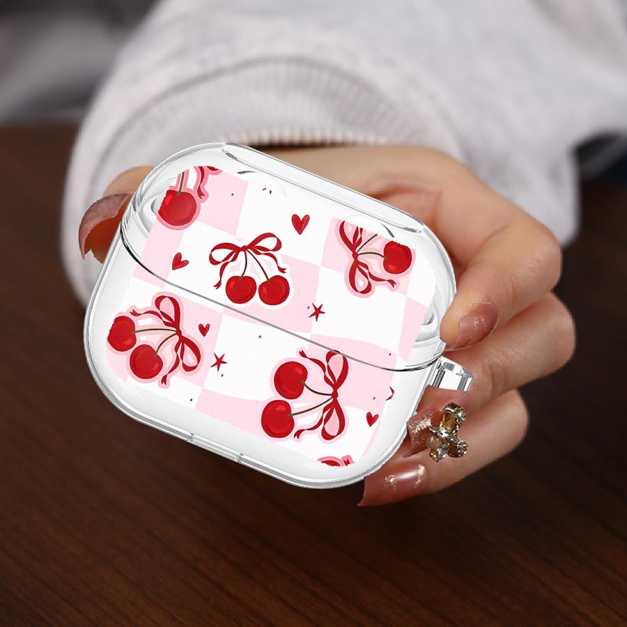 Clear Earphone Cases Cover With Hook Case For Samsung Galaxy Buds 3 FE 3Pro Live 4Pro 2 4 Pro 2Pro Red Lovely Cherry