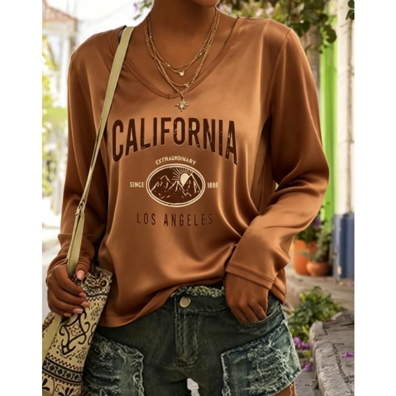 Western Women'S Fashion Casual Long Sleeve V-Neck Base T-Shirt