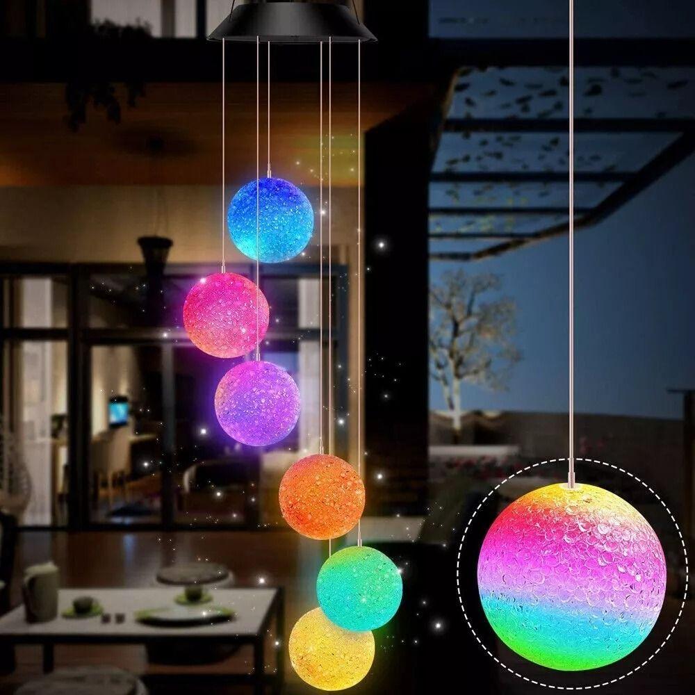 Dimmable Solar Wind Chimes Solar Powered Crystal Ball New LED Light  Outdoor