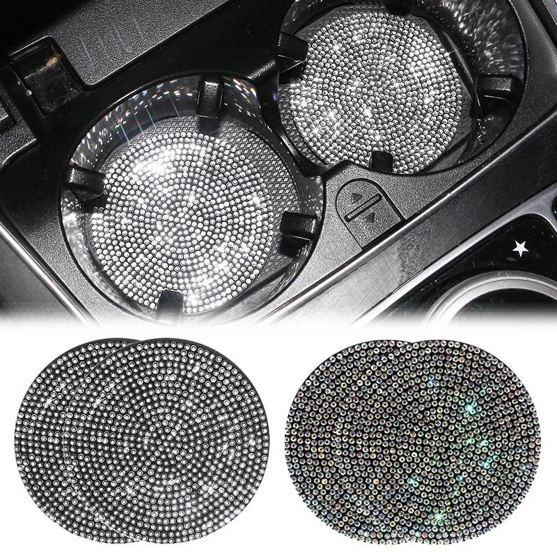 2Pcs Diamond Car Coaster Water Cup Slot Non-Slip Mat Silica Gel Pad Cup Holder Mat Car Gadget Bling Car Accessories for Woman