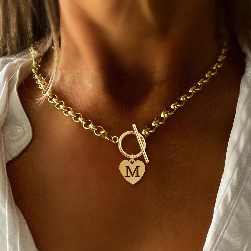Stainless Steel 26 Letter Heart Shaped Pendant Necklace for Women Trendy All-match & Exquisite Jewelry for Birthday Gift