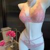 Pink Halter Neck Lace Bra Set Sweetheart Sexy Underwire Push Up Full Coverage Women Bralette
