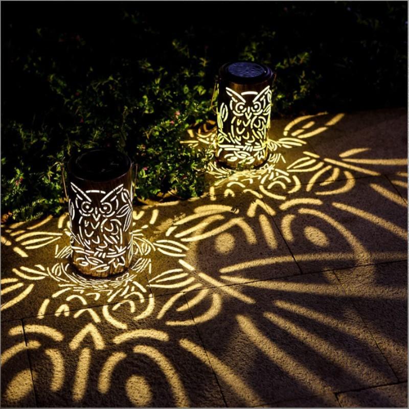 Solar Iron Hollow Lantern Outdoor Waterproof 3d Dynamic Projection Butterfly Projection Courtyard Iron Hanging Light Lawn Landscape Light