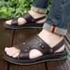 Herren Braune Flache Hausschuhe Sommer Outdoor Breite Zehenpartie Wandersandalen Retro Schwarzes Leder Offene Zehenpartie Strandschuhe Übergröße
