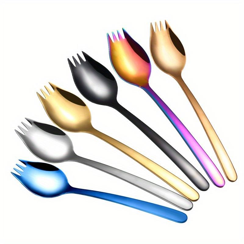 1pc 2 In 1 Stainless Steel Fruit Fork Dessert Forks for Cake Snack Salad Fork Spoon
