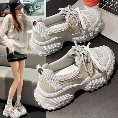 Pantofi sport cu platformă de 5 cm pentru femei, toamnă, cu platformă, înălțime crescătoare, cu fund gros, din piele, pantofi sport groși, tip creeper