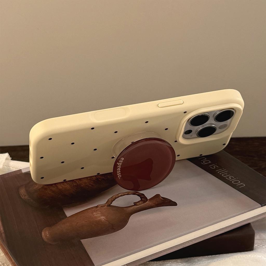 Cream Style Ins Retro Polka Dot Iphone16 Mobile Phone Case Apple 17 Brown Color Stand 15pro Max Suitable for 13