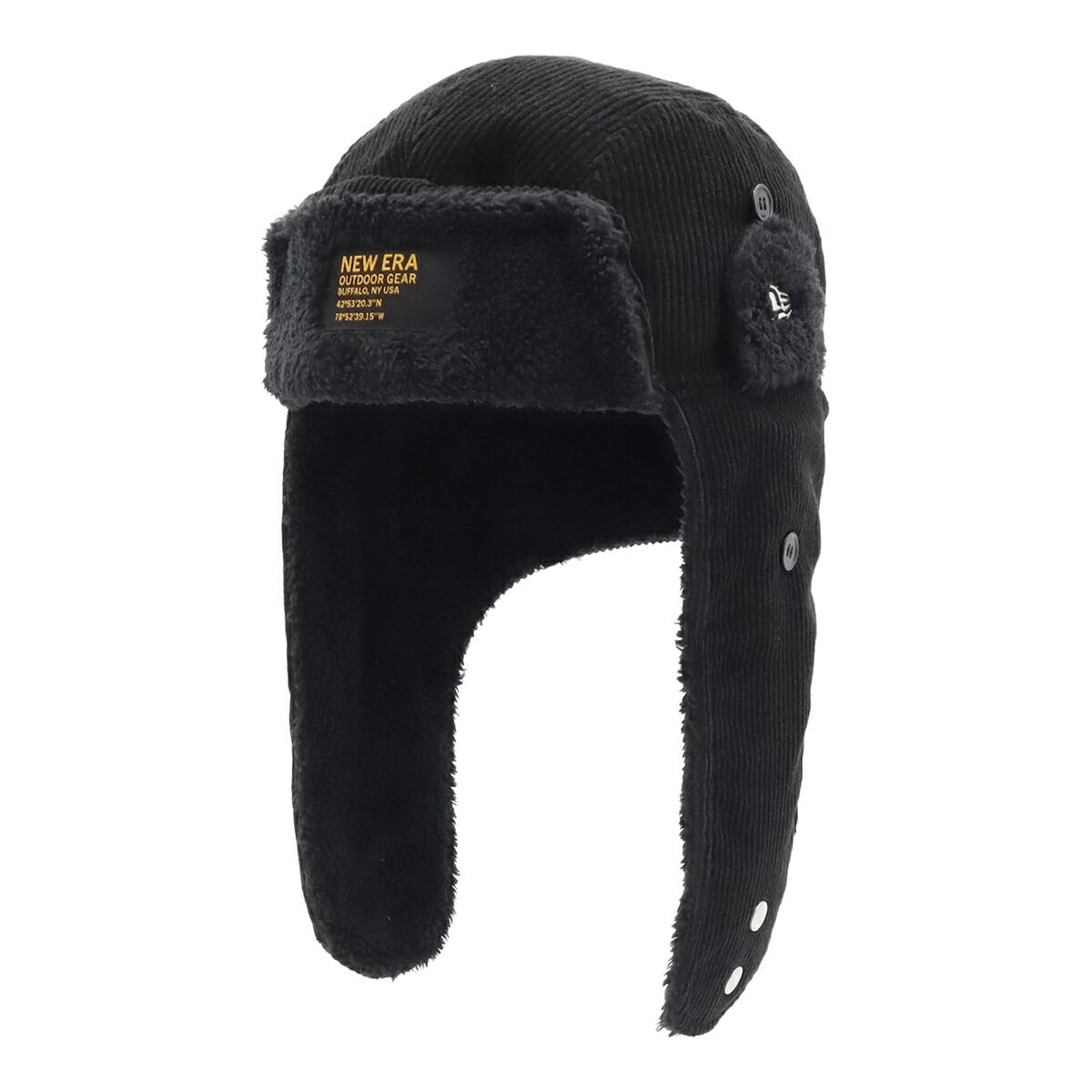 

[New Era] Уличная шапка-ушанка из норки, флиса буа, искусственного меха, вельвета, черная, L, OD TRAP CORDUROY MINK FLEECE BLK