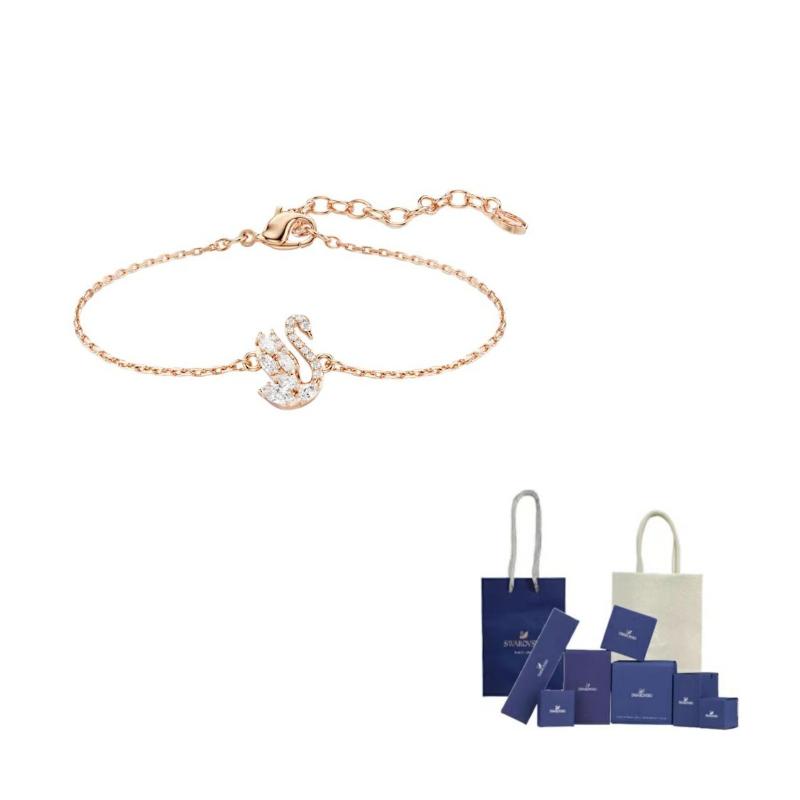 Swarovski Swan Synthetic Cubic Zirconia Bracelets Unisex Rose Gold/White F-Original Brand Box And Bag ярко-розовый