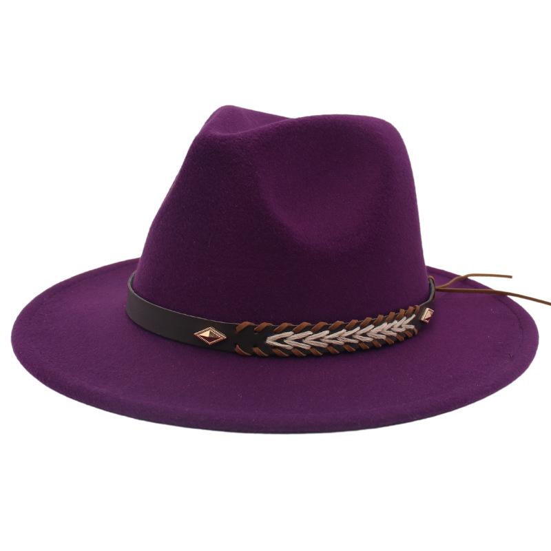 Cross-Border New Woolen Jazz Hat With Felt Hat Large Brim Fashion Top Hat Couple British Gentleman And Lady Hat