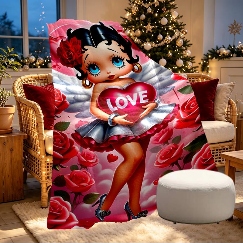 Betty Boop Print Blanket - Soft & Comfortable, for Bedroom, Travel, Sofa, Home Decoration - Birthday Christmas Gift for Friend