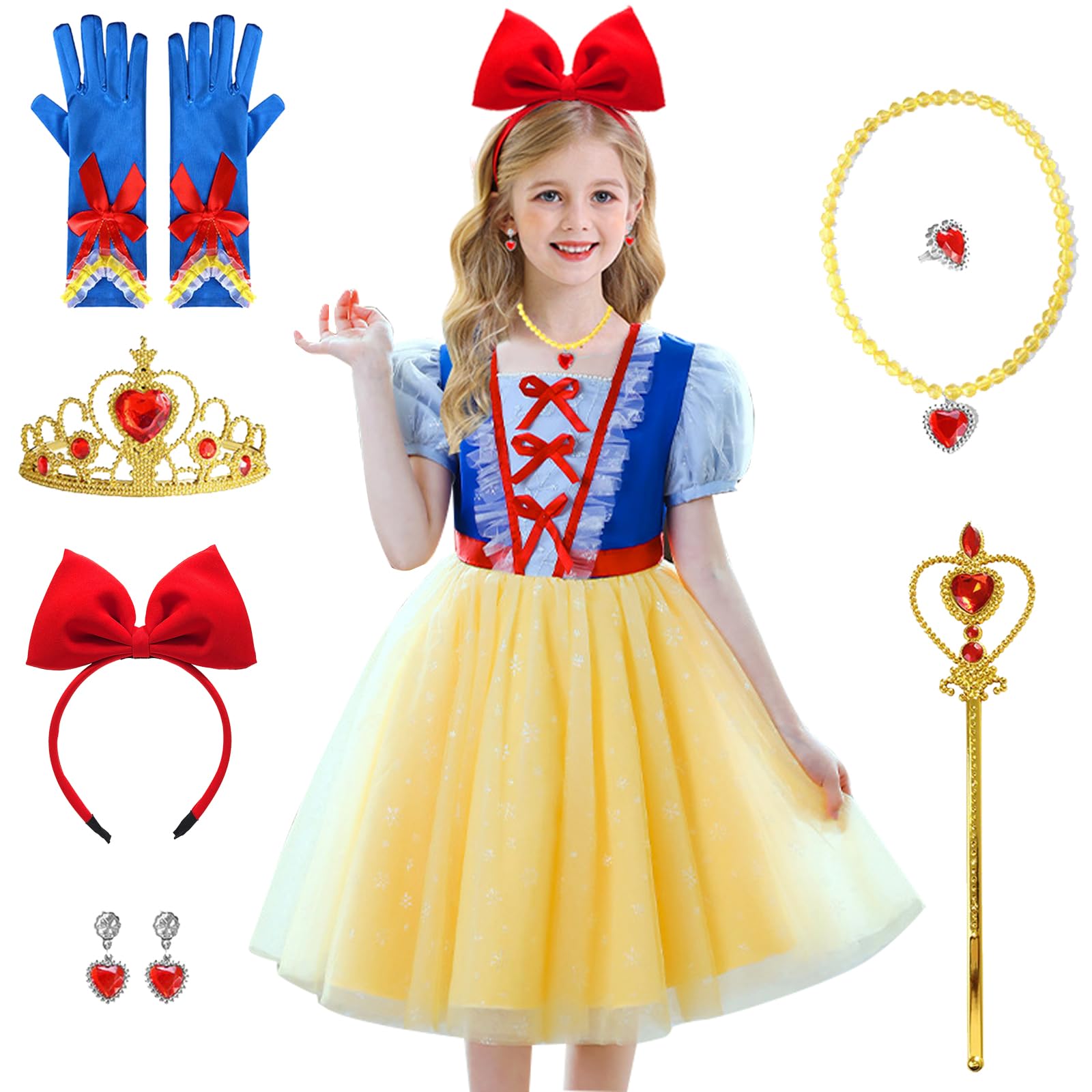 

Kids Princess Snow White Kids Girls One Girls Fancy Christmas [HTPARY] Dress, Cosplay, Halloween, Kids, Costume, Piece, Dress, 7-piece Set, Princess,