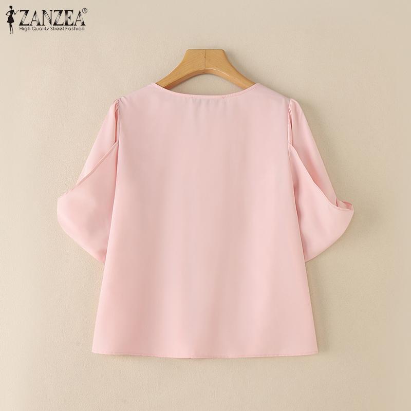 ZANZEA Blusa Casual de Verano para Mujer con Cuello Redondo y Manga Corta